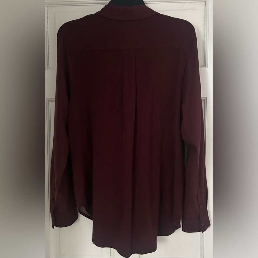 INC Mixed media, tie front, burgundy, button front blouse Size XL - Picture 4 of 5